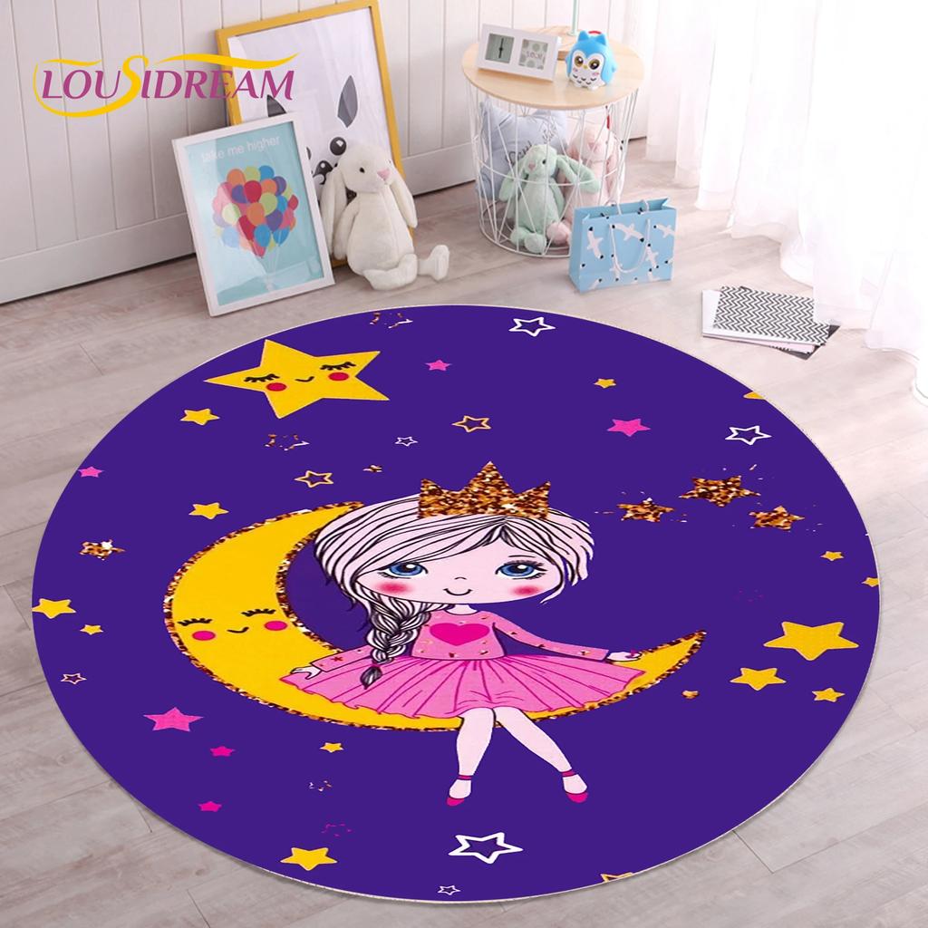 Cute Ballet Girl Ballerina Fairy Unicorn Cartoon Round Area Carpet Rug for Living Room Bedroom Kids Decor,Pet Area Rug Non-slip