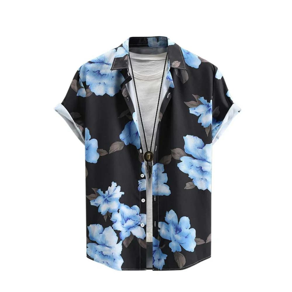 

Рубашки для мужчин и женщин с принтом на берегу моря, с коротким рукавом, с цветочным принтом, модные рубашки с пуговицами 5XL