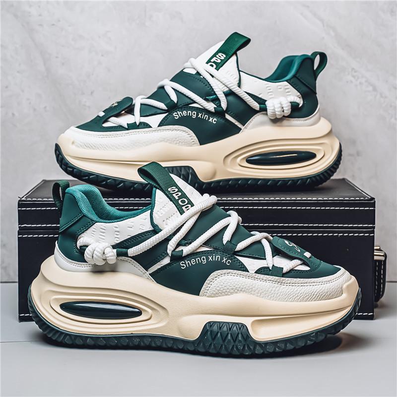 22 autumn and winter thick-soled heightening dad shoes trendy leather surface casual air cushion sports shoes
