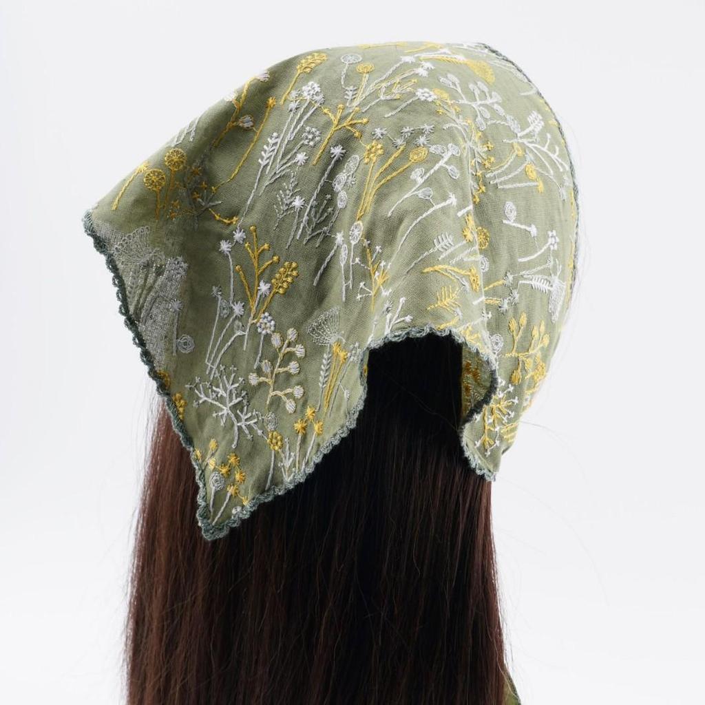 European and American Embroidered French Pastoral Hair Accessories: Triangle Shawl & Scarf Set