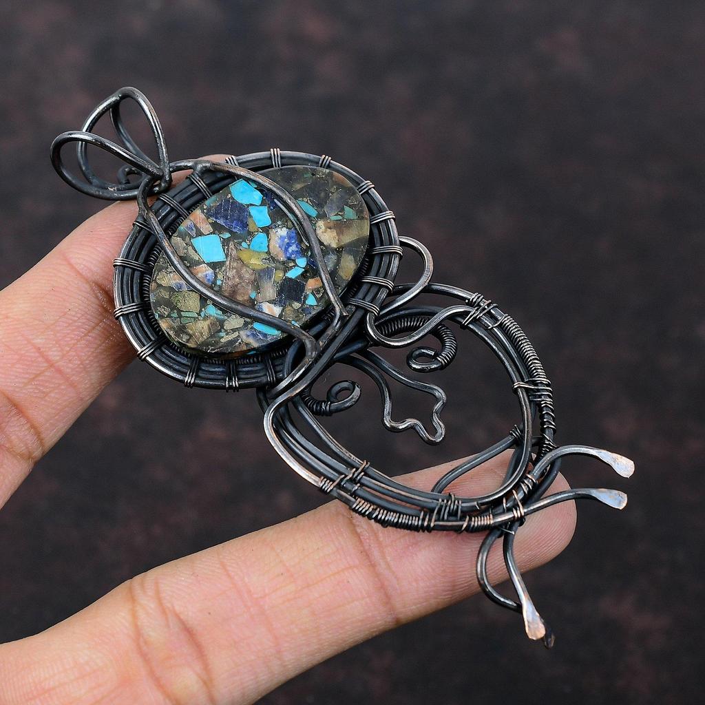 Copper Multi Turquoise Pendant Copper Wire Wrapped Pendant Handmade Pendant Wire Wrap Jewelry For Gift Women Pendant Copper Gemstone Jewelry
