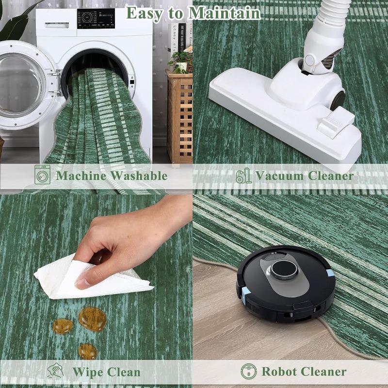 Green Kitchen Carpet Small Fresh Plant Flower Print Runner Fashion Minimalist Machine Washable Foldable Non-Slip Corridor Mat