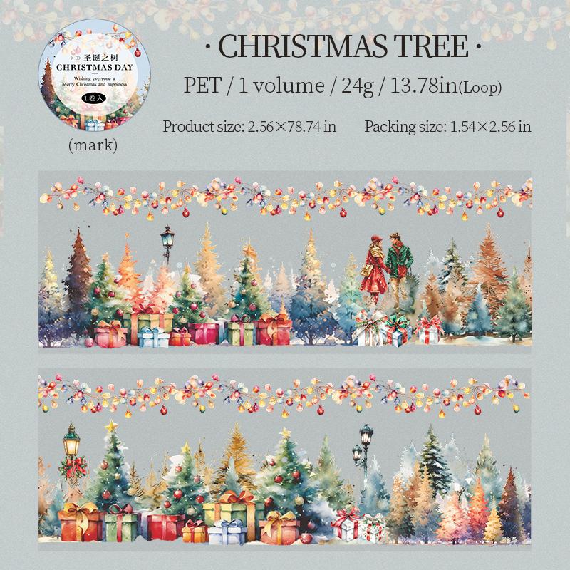 1 Roll Christmas Landscape Masking Tape PET Christmas Gift Elderly Cat Anime Tape For Home Stationery Handbook Decoration