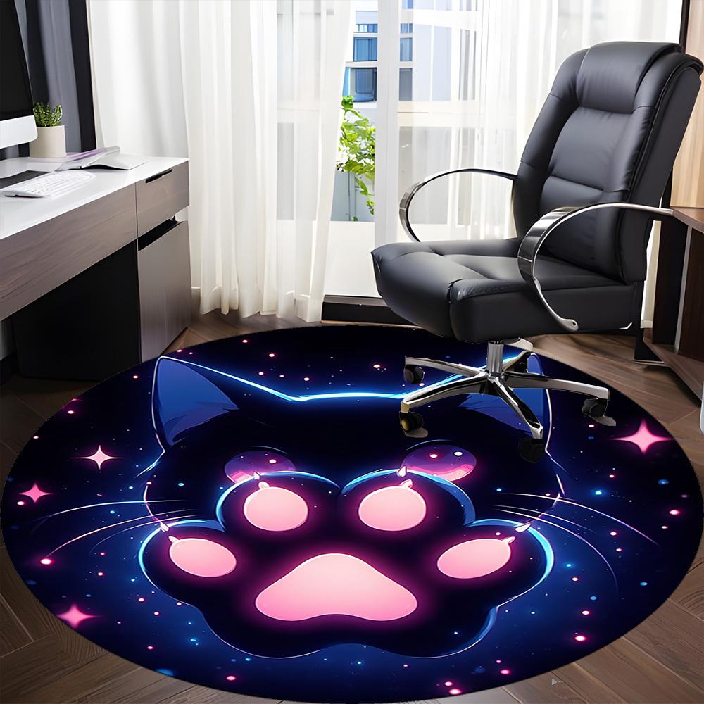 1PC NeonPaw Cat Office Round Area Rug, Indoor Mat Suitable ForOffice, Under Office Chairs Bedroom Living Room Home Decor, Room Deco, D142