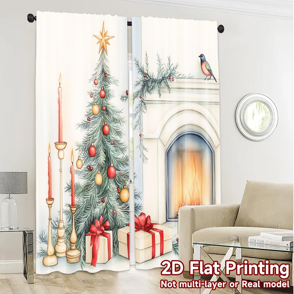 2 Stück, Vorhänge Weihnachten Vogel Kerze Ornament Kamin (2) Muster Beliebte Vorhänge Garnvorhänge Feiertagsdekorativ für Wohnzimmer