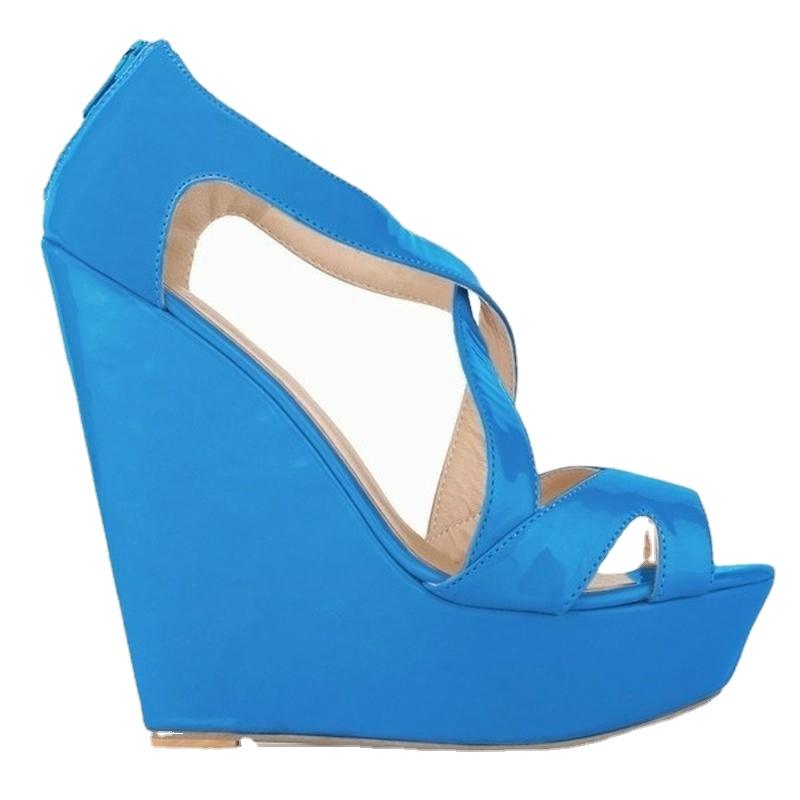 Dámske lodičky Patent Platforma Peep Toe Wedges Topánky na vysokom podpätku topánka