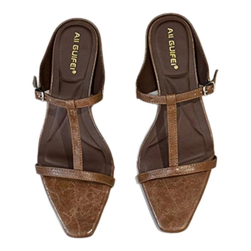 Slippers women's 2025 new summer wear sandals with skirts women's shoes low-heeled shoes square head cool slippers cat heel high heels