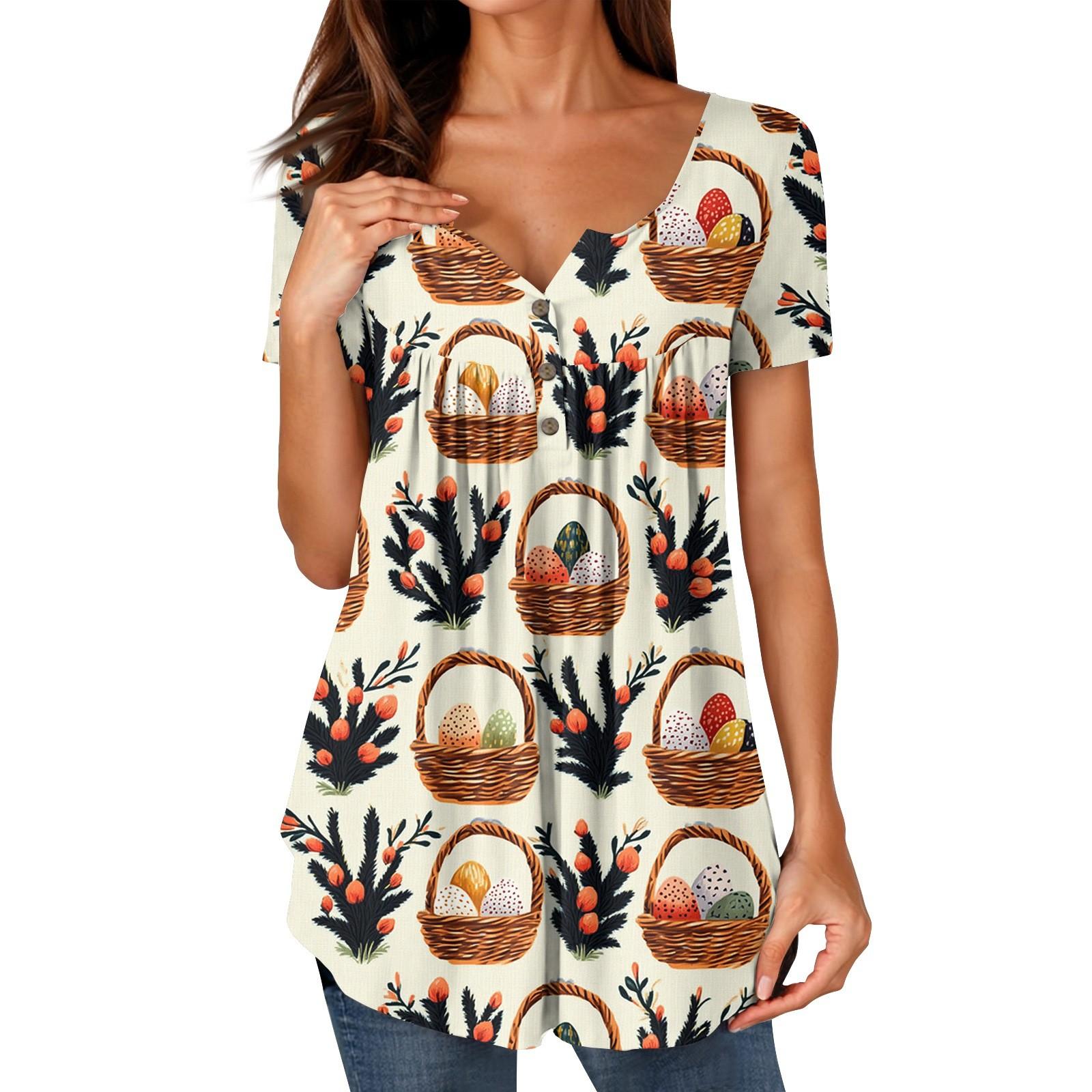 

Женские туники, топы, нарядные, повседневные, летние, с принтом, рубашки с коротким рукавом, свободный крой, плиссированный топ в стиле бохо L коричневый