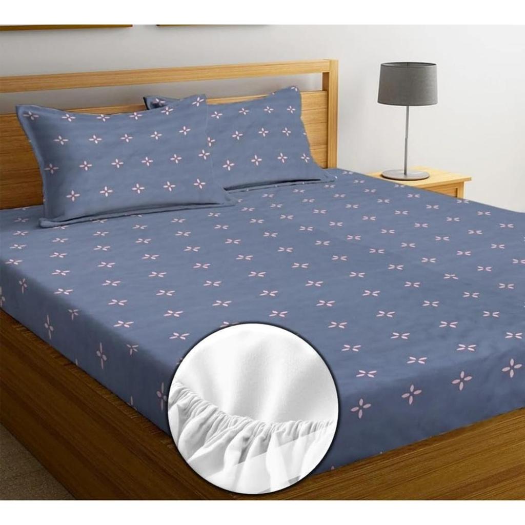 Premium Cotton Elastic Fitted Bedsheets  | Size: Bedsheet - 198.12CM x 182.88CM + 25.4CM (Drop) Pillow Cover -  46 cm x 68 cm