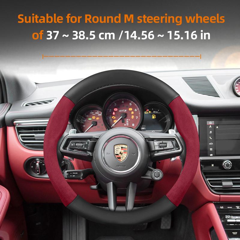Suitable for Porsche Suede Matte Carbon Fiber Texture Steering Wheel Cover Suitable for Casenne 996 Macan 957 Volante Boxster 986 718 Turbo Panamera 