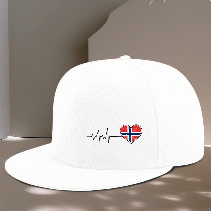 Norway Flag Heartbeat Pulse Snapback Cap Polyester Adjustable Casual Hat Unisex One Size