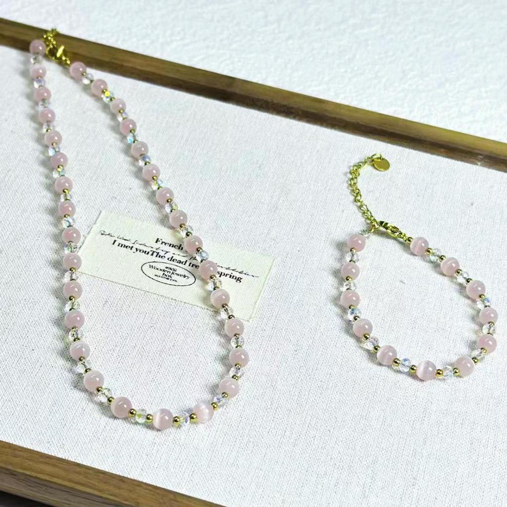 Dreamy Blue Cat's Eye Crystal Beaded Necklace – Elegant Spring/Summer Design