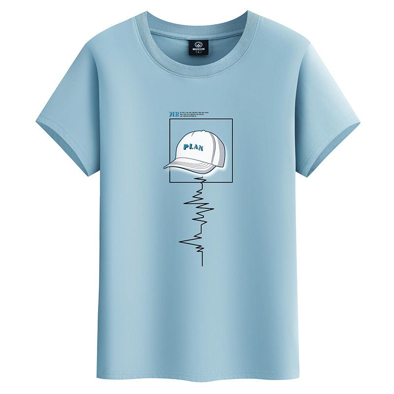 Летняя модная хлопковая мужская футболка с круглым вырезом и коротким рукавом свободная мужская футболка большого размера XS светло-синий 1397₽