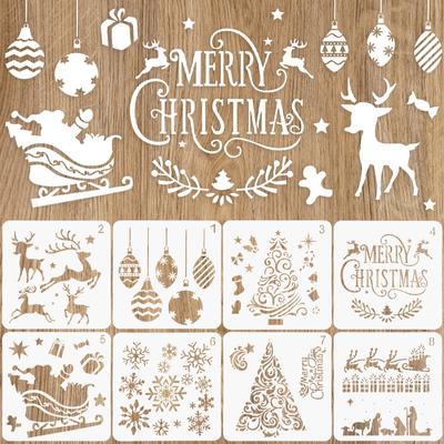 8 Stück/Set Weihnachts-Schablonen Wandmalerei Scrapbook Schablone Prägealbum Papierkarten Vorlagen DIY Geschenk Basteln Heimdekoration