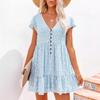 2026 Spring/Summer V-neck Buttoned Floral Short-sleeve Loose Casual Dress for Women