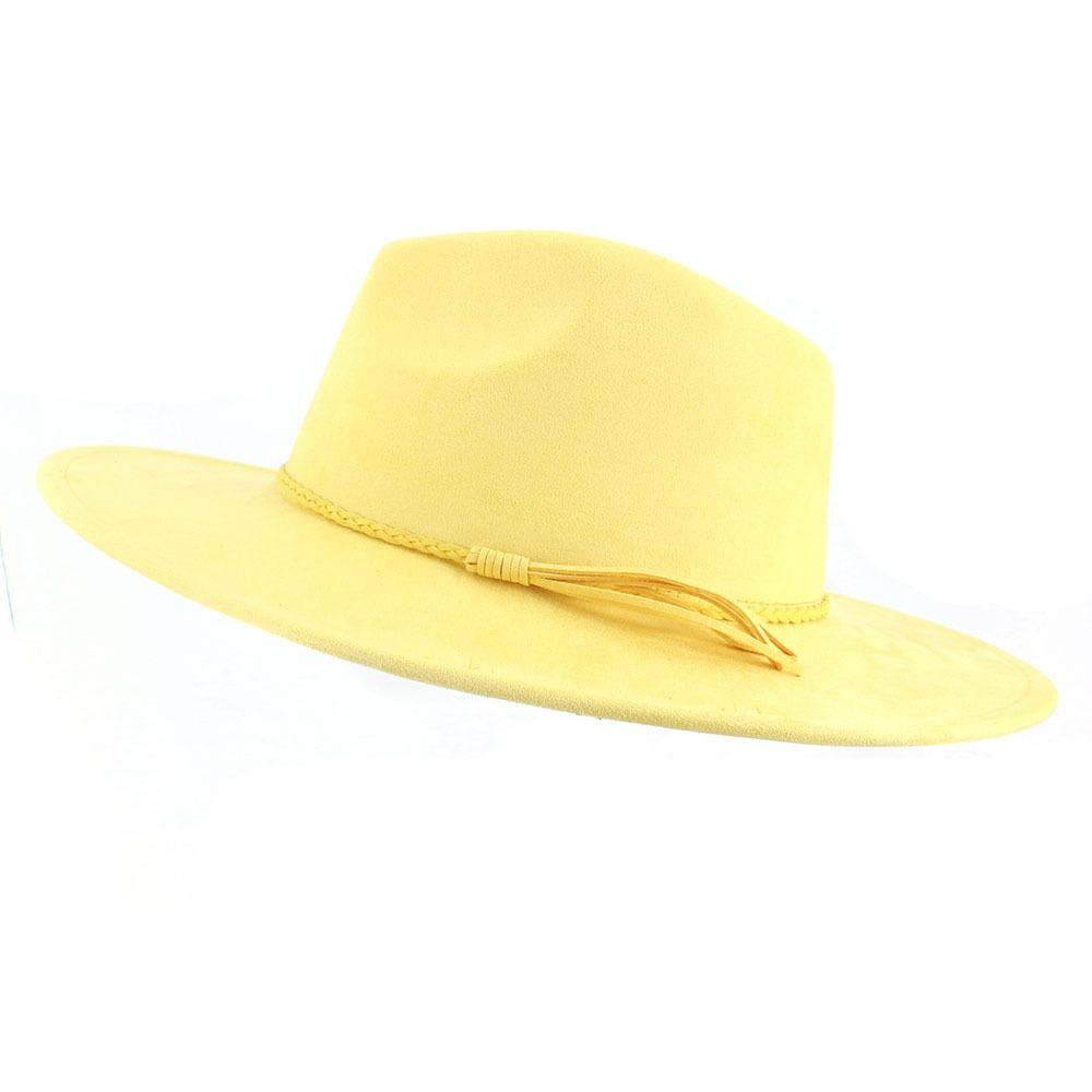Unisex Suède Vilt Fedora Hoed Brede Rand Platte Rand Elegante Klassieke Herenhoed M 56-58cm geel