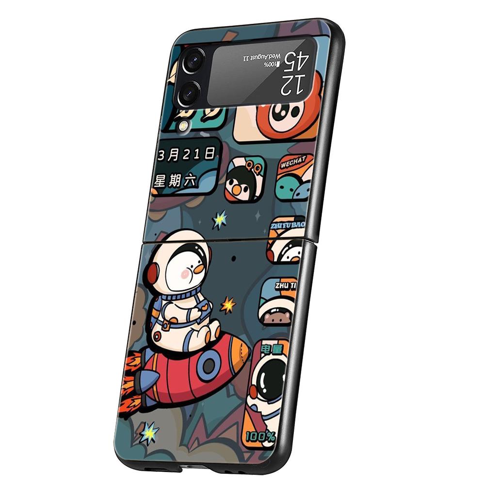

Hello Astronaut Hard PC Phone Case For Samsung Galaxy Z Flip 5 4 3 Black Cover For Galaxy Z Flip 6 Foldable Shockproof Case Capa Z Flip