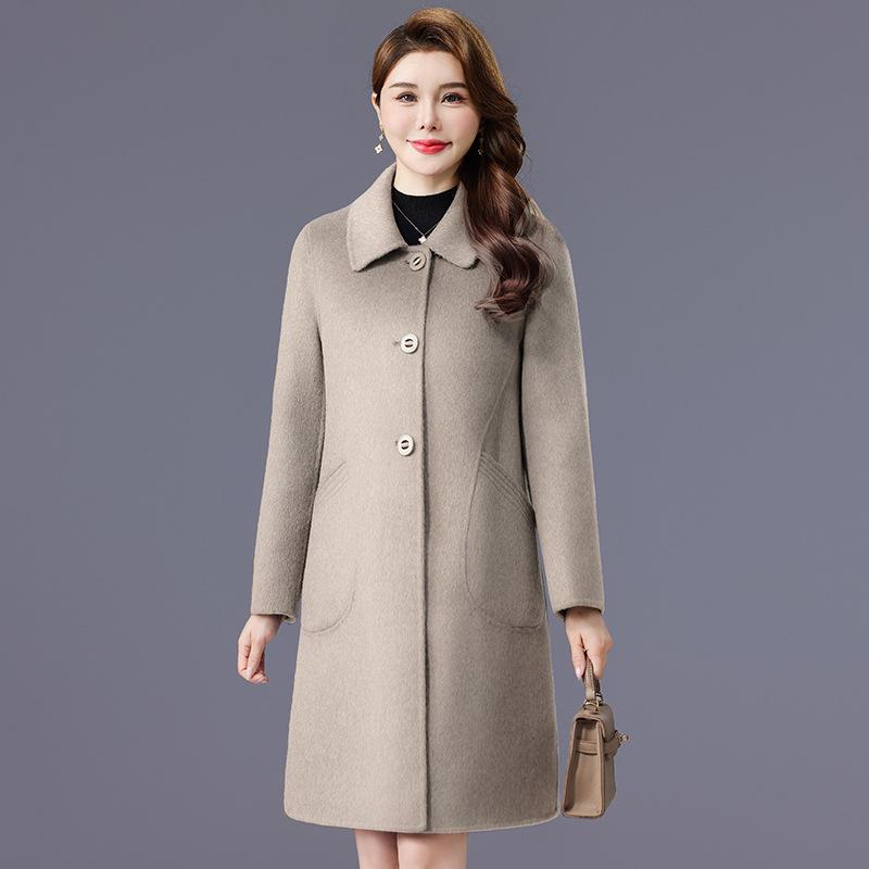 Women's Double-Faced Wool Camel Hair Coat - Autumn/Winter Style, Middle-Aged Mother's Loose, Slimming, Elegant Overcoat