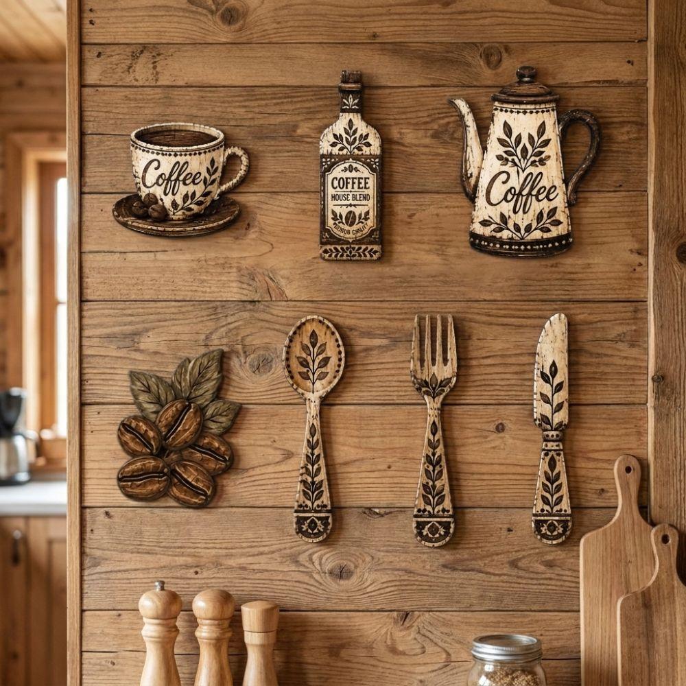 7Pcs Vintage Floral Coffee Element Wall Plaques Coffee Themed Dining Room Wall Decor Set Cafe