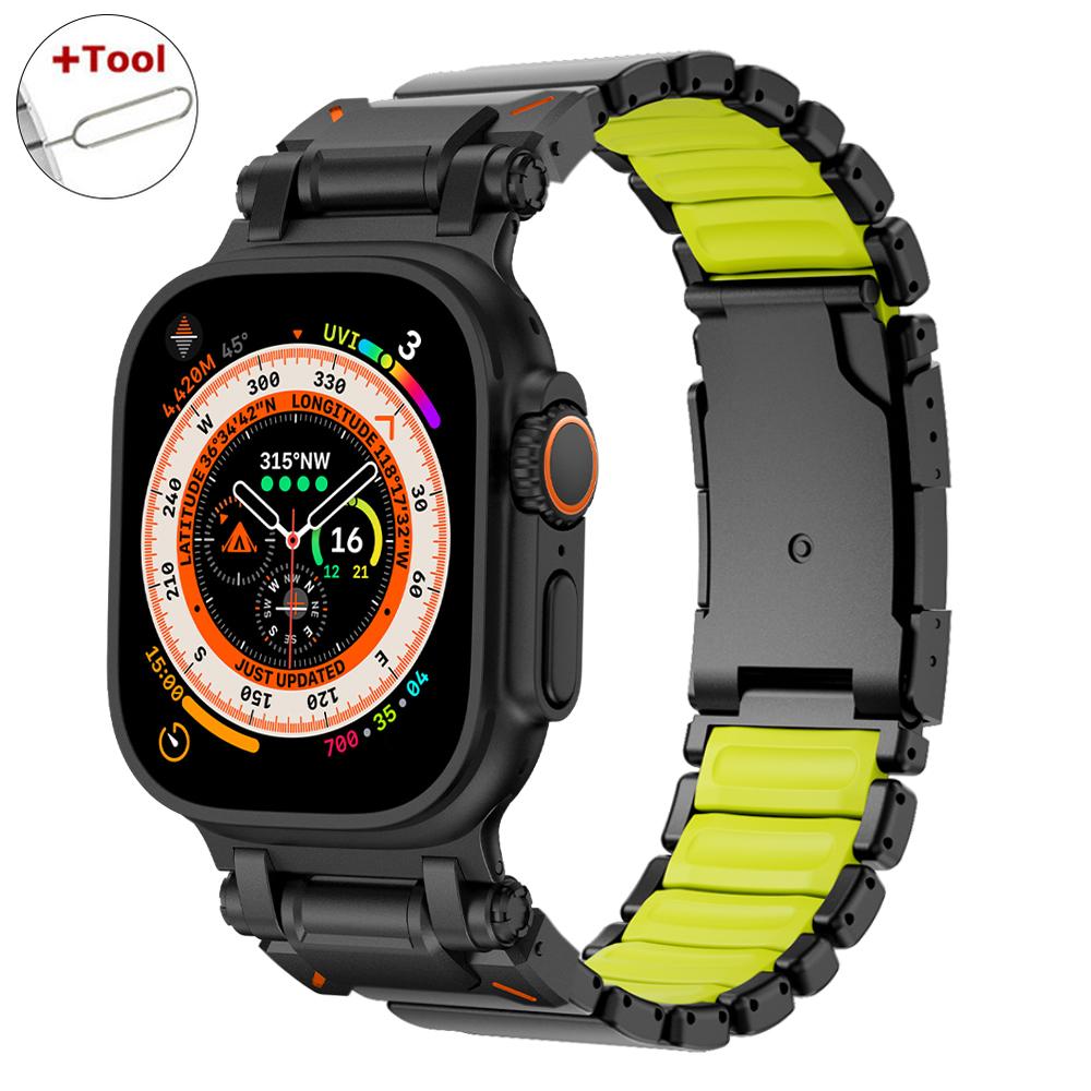 Titanium Rubber Watchband for Apple Watch Ultra 3 Band 49mm Man Metal Strap for Iwatch Series 11 10 9 8 7 6 5 SE3 44mm 45mm 46mm