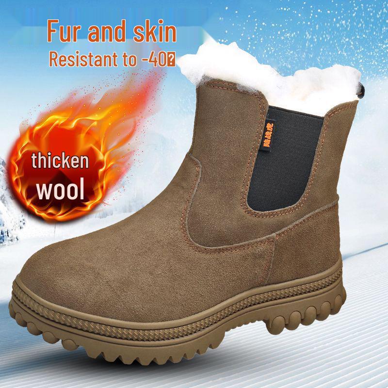 Men's Winter Wool High-Top Leather Snow Boots, Thick & Warm, Non-Slip Outdoor Mongolian Horse Style.