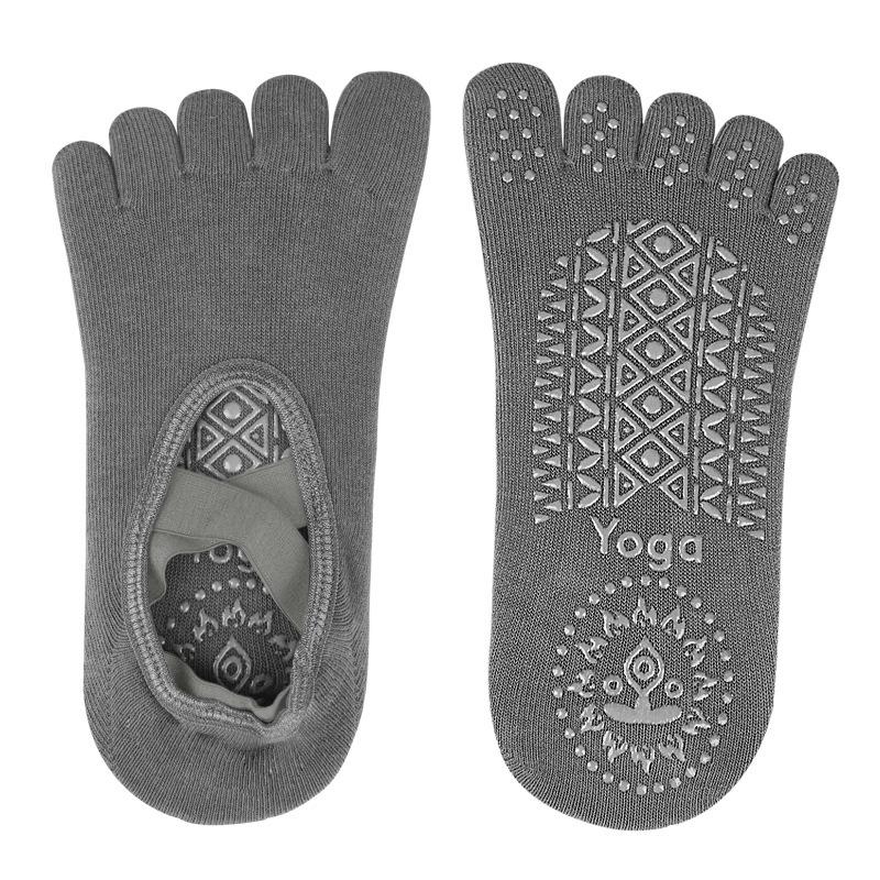 Five-Toe Strap Yoga Socks with Heel Protection and Anti-Slip Gel for Indoor Fitness and Dance One Size темно-серого