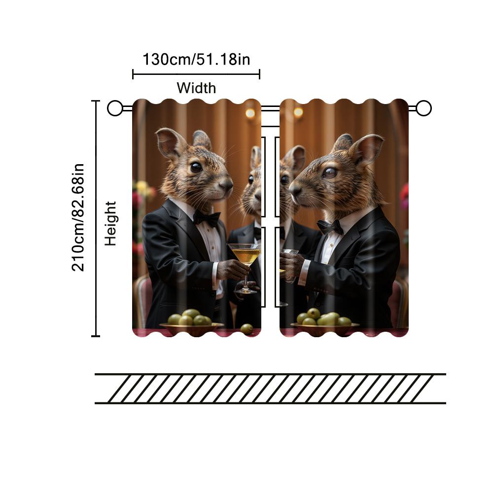 2 pcs   filtering curtains (excluding rods   non-movable   without batteries) Capybara Pattern for use in bedrooms and living rooms
