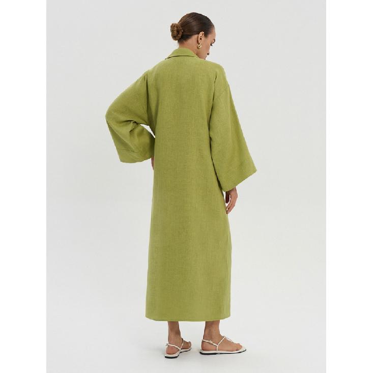 Sommer Neues Damen Stilvolles Rotes Leinen Wickel Maxi Kleid Revers Kimono Ärmel Gürtel Lange Robe Elegantes Schickes Kleid