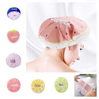 Cute Fruit Pattern Waterproof Shower Cap Cartoon Lace Elastic Band Bath Hat for Adults Women Bathroom Products
