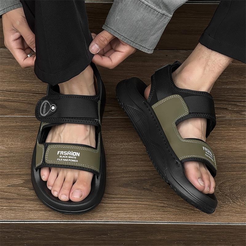 

Men s summer new trend stepping on shit soft-soled Velcro sports beach sandals 371281 white-J 44 зелёный