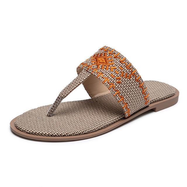 

Модные женские шлепанцы с вышивкой, уличные пляжные женские шлепанцы, дышащие женские летние тапочки из конопли в этническом стиле 38 оранжевый