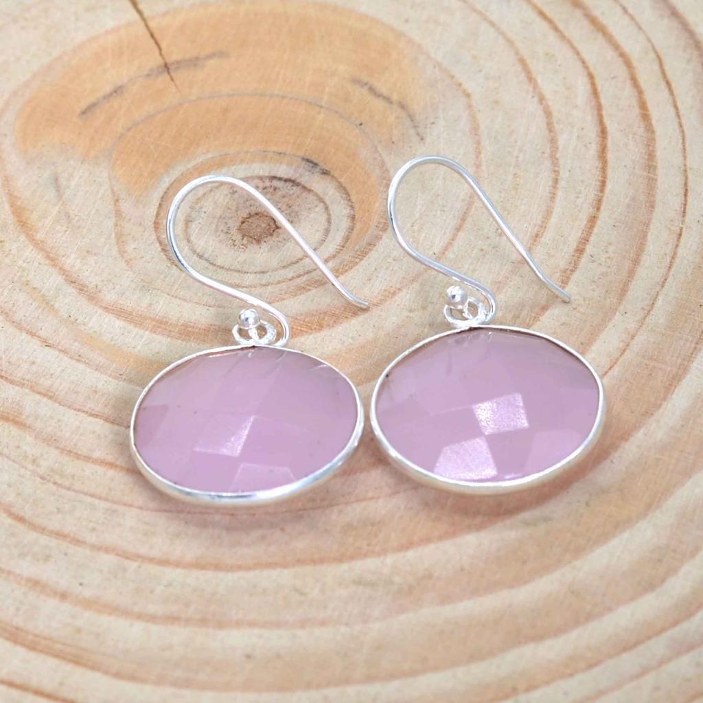 Rosenquarz 925 Sterling Silber Tropfen Ohrringe, Edelstein handgemachte Ohrhänger
