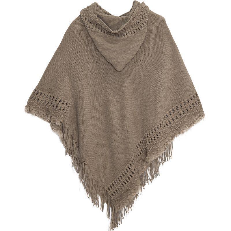 SHANGY2023 Solid Color Women's Fashion Hooded Shawl Cape