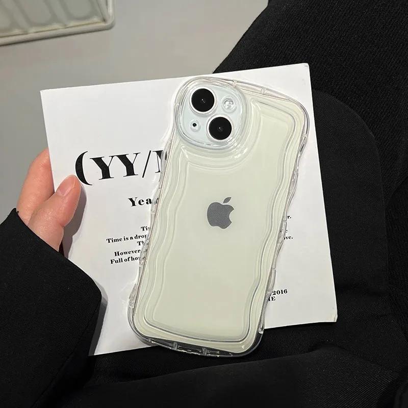 

Luxury Transparent Wave Soft Case for iPhone 15 14 13 16 17 Pro Max Air Plus 11 12 Xr Xs Curly Clear Silicone Shockproof Cover For iPhone 14 Plus