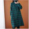 Autumn Loose Plaid Lapel Long Sleeve Blouse Shirt for Women Button Down Mid To Long Shirts