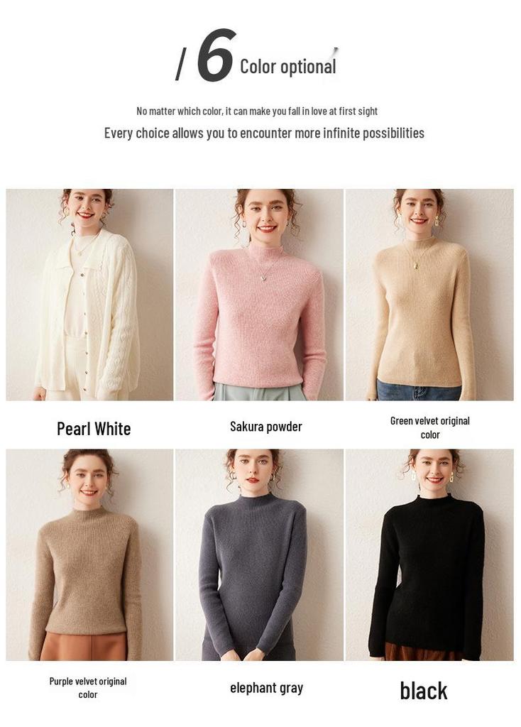 Women's Soft Cashmere Half-High Neck Knitwear - Cozy, Commuting, Daily Wear, Perfect for Layering.