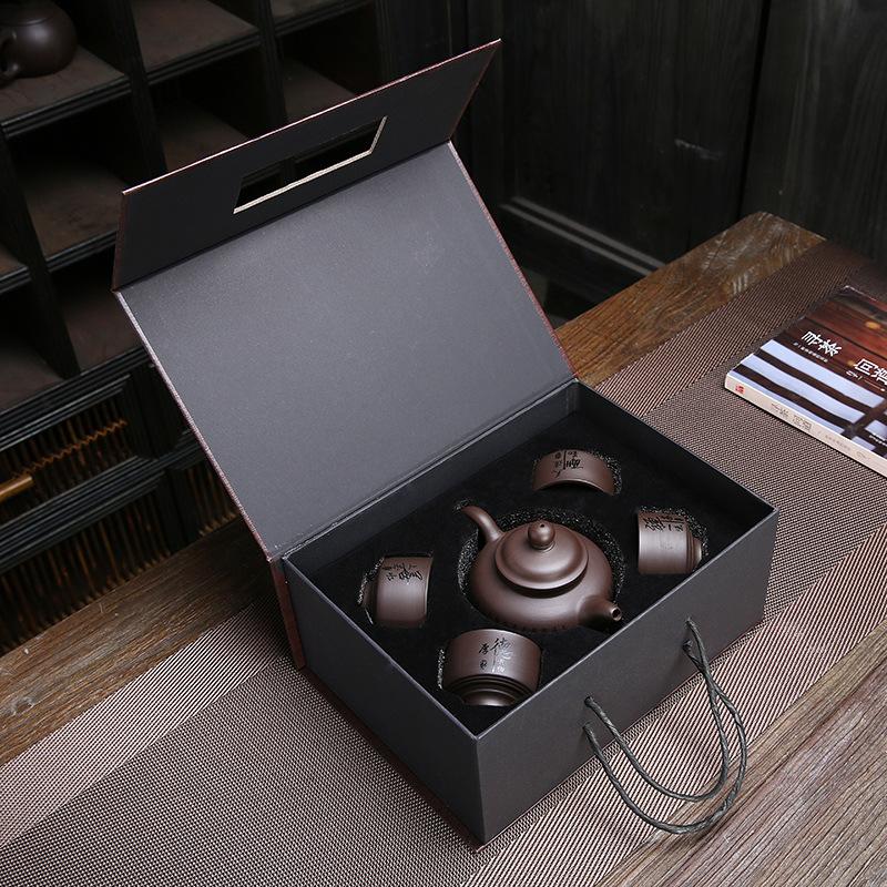 Raw ore purple sand pot purple sand one pot four cups ceramic tea set opening gift purple sand tea set
