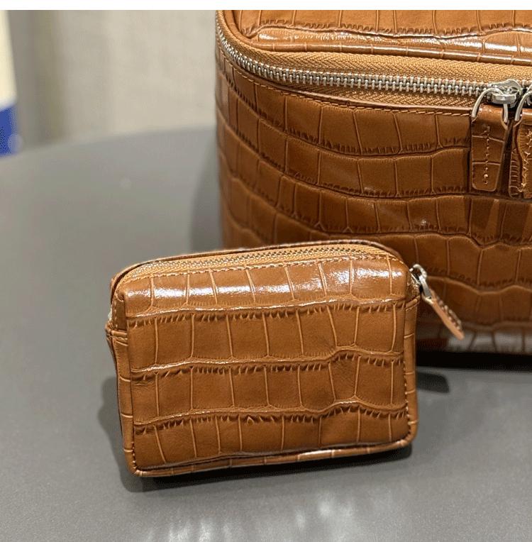 Crocodile Pattern Cowhide Makeup & Toiletry Bag: Portable, High-Capacity, Travel-Ready.