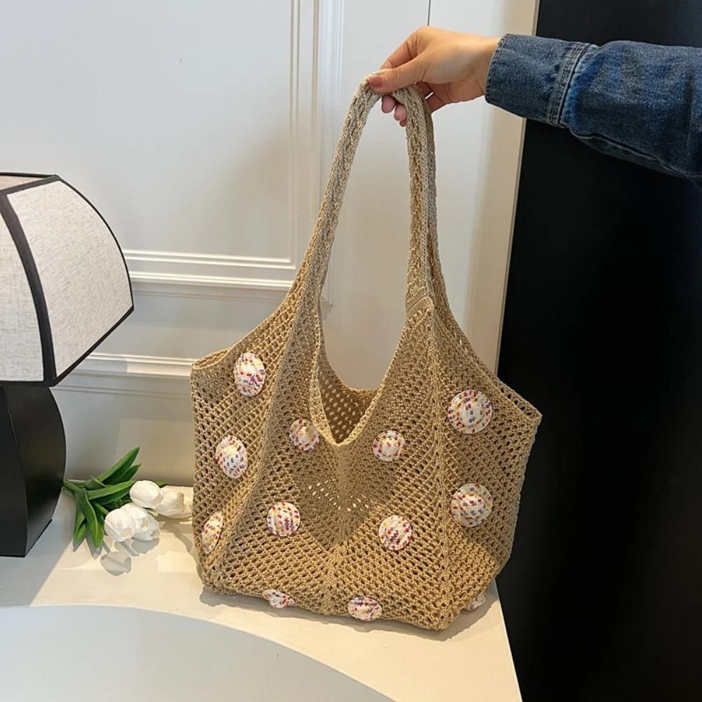 Large Capacity Crochet Shoulder Bag Sweet Casual Tote Bag Simple Knitted Handbag  Summer