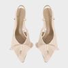 Fashion Sexy Pointed Toe Slingbacks Mules Heeled Sandals Women  Designer Beige Patent Leather Pumps Fashion Bow Party Shoes Office Heels