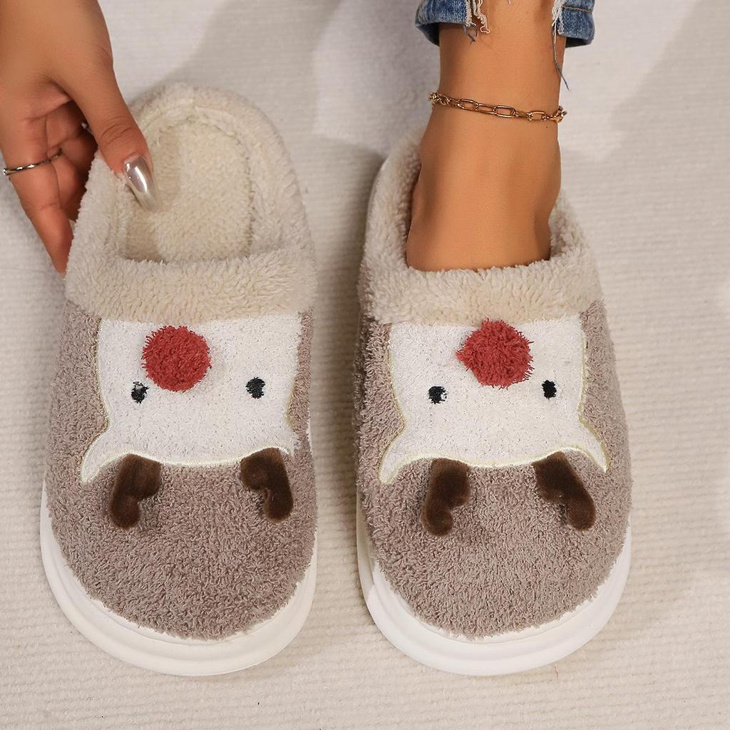 Cozy Christmas Cartoon Deer Antler Slippers - Warm Velvet & Furry Cotton