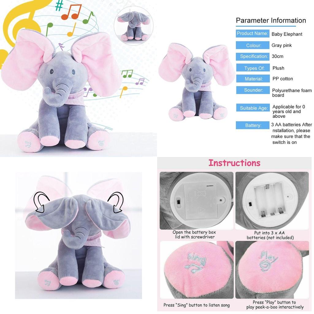 Adorable Peek-a-boo Elephant Singing Baby Plush Toy For Kids In Pink And Gray