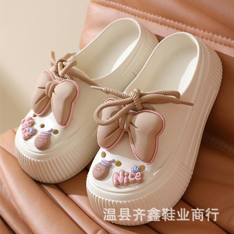 Cave women's slippers three-dimensional bow soft-soled bag head summer outer shoes beach sandals slippers integrated shoes