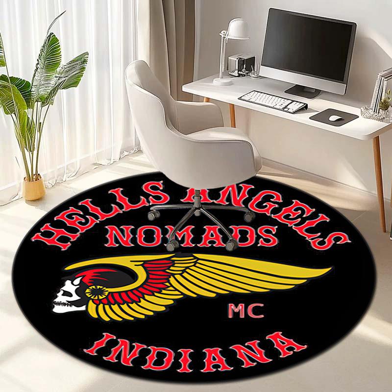 Gang Violence Motorcycle Enthusiasts Hells Angels Motorcycle Club Circular Carpet Is Soft, Home, Bedroom, Door Mat Decoration, and Non Slip Carpet E3