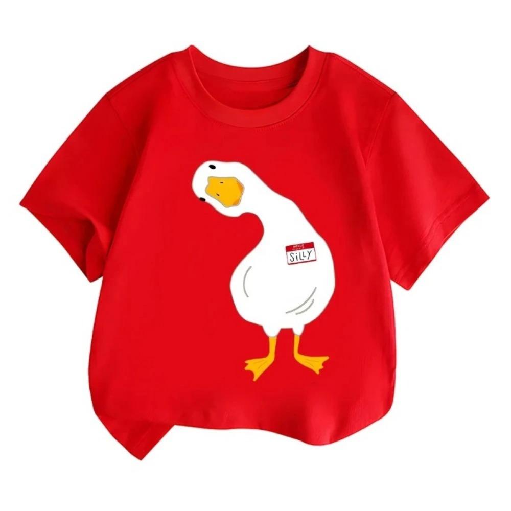 Pure Cotton Children's T-shirt 2026 New Casual Duck Cartoon Printed Parent-child Outfit Men's and Women's Short Sleeves