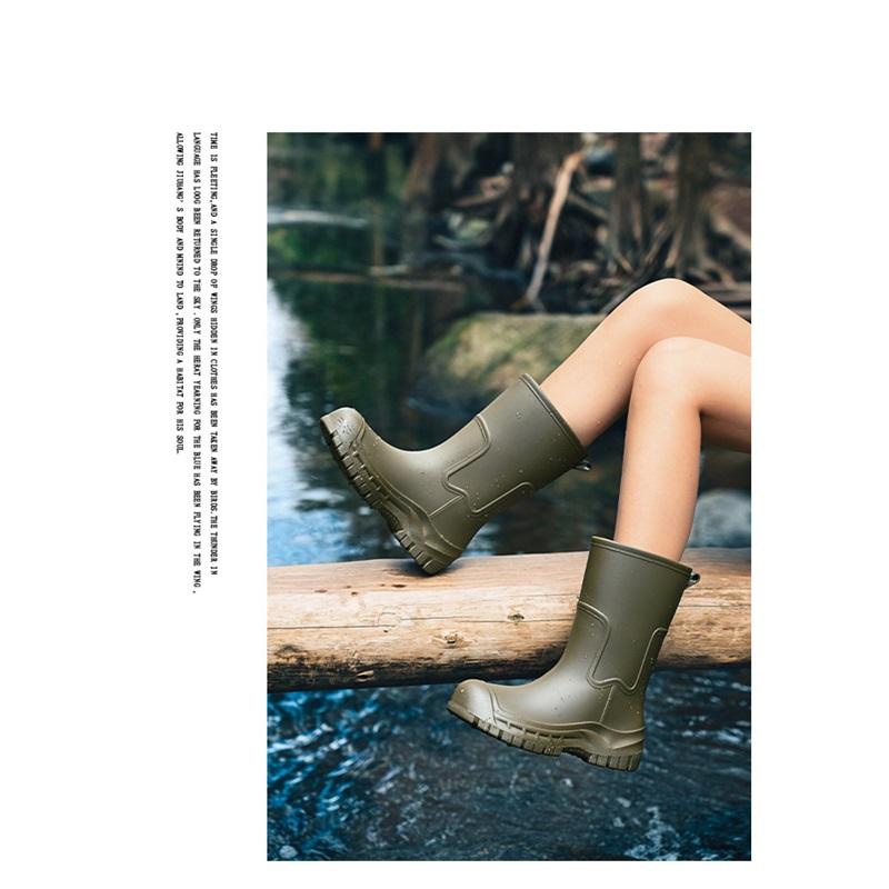 Mid Calf Rain Boots Seamless Waterproof PVC Rubber Wellies Anti Slip Thick Sole Outdoor Garden Work Rain Shoes
