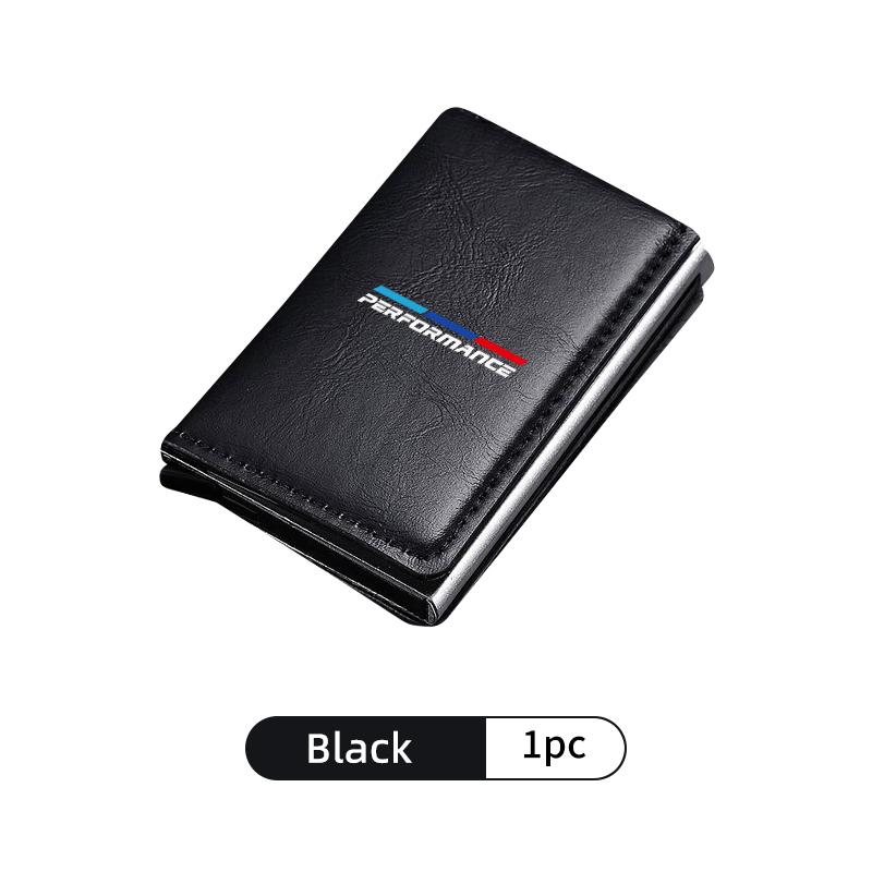 ZDNE2 Car Leather Pop Up Wallet RFID Blocking Metal Double Card Case For BMW 1 3 5 Series G30 G32 G38 2021 2020 2019 2018 E46 E91