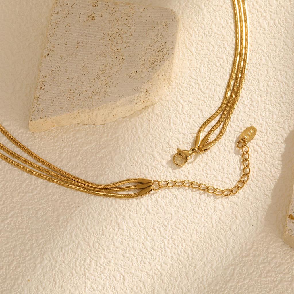 Vnox Stainless Steel Snake Chain Necklace For Women Thin Layer Choker Herringbone Gold Color Necklaces Classic Jewelry Gifts