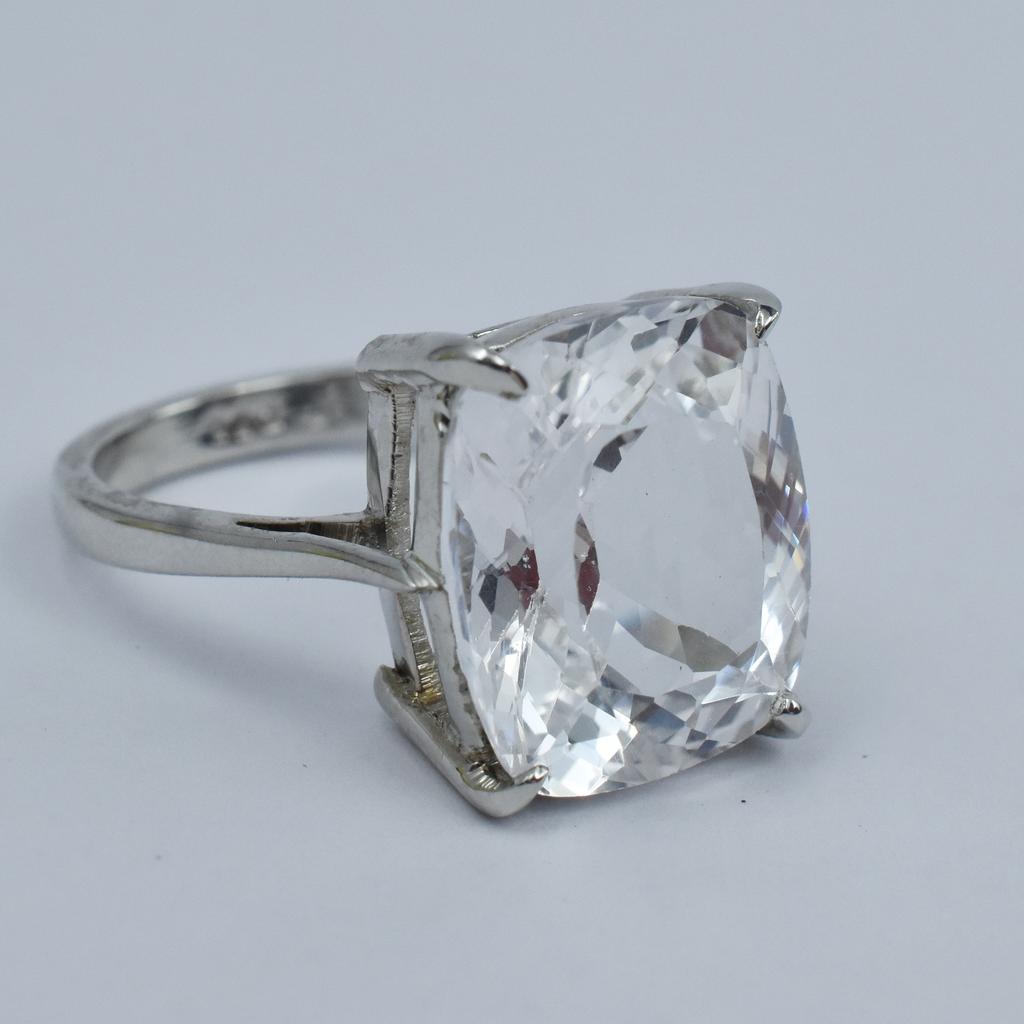 925 Sterling Silver Ring Sapphire Ring Sz 9 White Color 28.80 Ct Cushion Cut