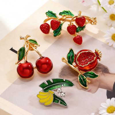 Yousheng Oil Dripping Fruit Brooch Alloy Cherry Strawberry Banana Pomegranate Lapel Pin Sweater Cardigan Coat Business Suit Women Clothing